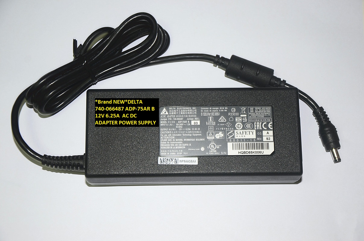 *Brand NEW*DELTA 740-066487 ADP-75AR B 12V 6.25A AC DC ADAPTER POWER SUPPLY